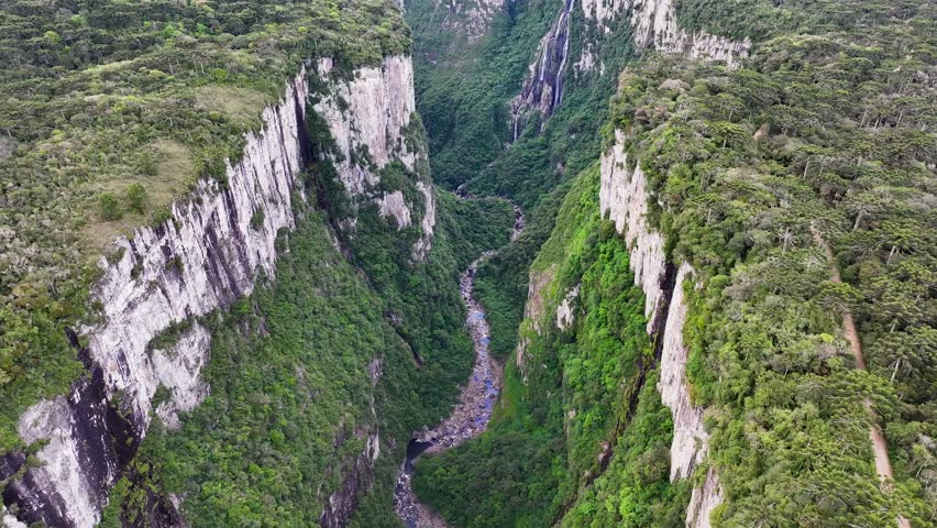 Canyon Of Itaimbezinho At Cambara Do Sul In Rio Grande Do Sul Brazil. Canyons Landscape. Geopark Mountains. Forest Trees. Canyon Of Itaimbezinho At Cambara Do Sul In Rio Grande Do Sul Brazil.