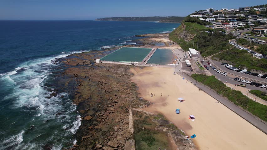 Merewether Ocean Baths - Merewether Beach In NSW, Australia. - aerial shot
