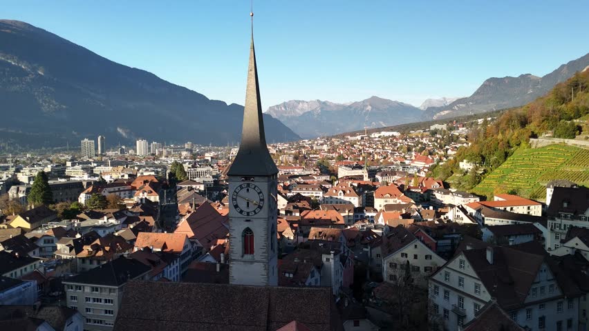 Chur Switzerland holiday mountain resort alpine city Graubünden canton, aerial