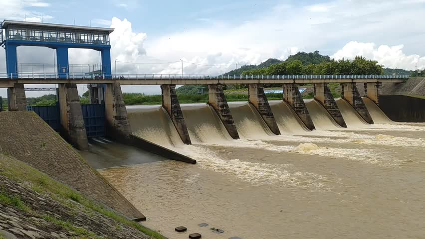 View of the Colo dam when the water discharge is high, the Colo dam is located in Wonogiri, Indonesia.