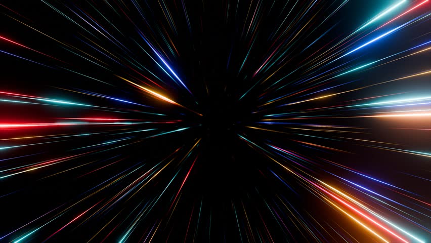 Abstract hyperspace background. Speed of light, neon glowing rays and stars in motion. Moving through stars. 4k Seamless loop