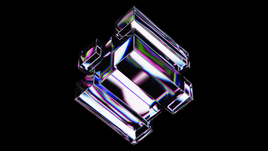 Abstract 3D render, futuristic glass shape with chromatic aberration, seamless looped animation for modern backgrounds and digital visuals