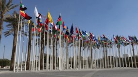 Flags of different countries of world flutters in wind background of blue sky. High quality 4k footage - Powered by Shutterstock - Get 15% off with code: PIKWIZARD15