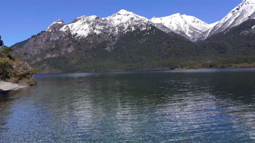 Aerial landscape of Futalaufquen lake in andean natural reserve, Patagonia, Argentina. Conservation.