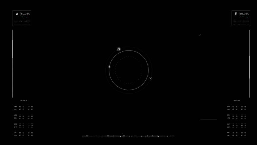 Universal technology line and frame video overlay futuristic HUD head up display interface template with basic geometry line element. Video template widescreen aspect ratio