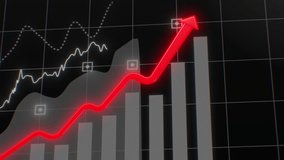 Graph Arrow Rising and Falling on Chart Bars Dark Grey Screen Illustration. Digital Financial Graphs Growing on Stock Market Information Data Display. Trade Trends Business Analysis Concept 4k. - Powered by Shutterstock - Get 15% off with code: PIKWIZARD15