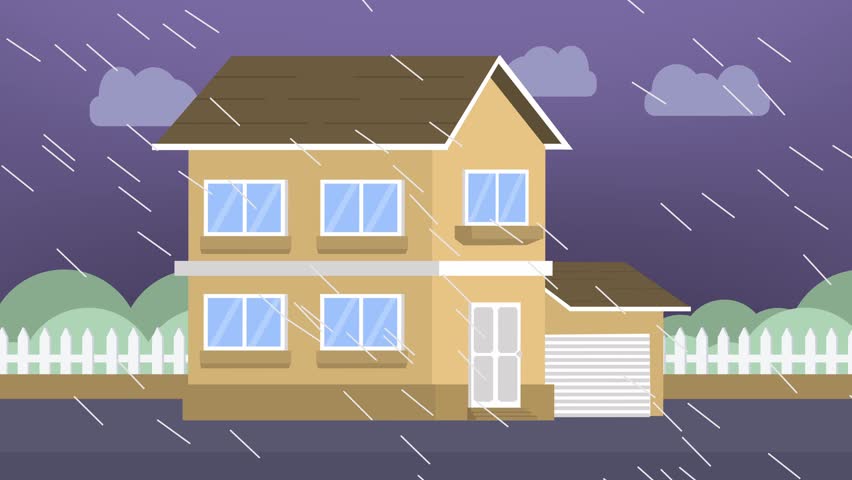 Stormy Weather Over House – Heavy Rain and Strong Winds Animation Seamless Loop 4k
