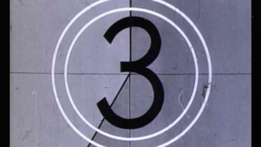 Monochrome or black and white countdown from 3 to 2. Countdown Clock. Old cinema background and grainy texture. Old vintage tv style countdown loader on nostalgic with burnt leak background. 