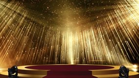 A luxurious award stage illuminated by golden light rays, creating a glamorous and elegant atmosphere. Perfect for ceremonies, red carpet events, entertainment industry visuals, and VIP celebrations. - Powered by Shutterstock - Get 15% off with code: PIKWIZARD15