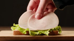 Delicious Ham, Salami, Cheese and Vegetables Sandwiches on Toasted Whole Grain Bread, chef cooking morning sandwich. - Powered by Shutterstock - Get 15% off with code: PIKWIZARD15