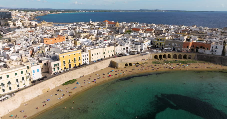 Aerial View Of Spiaggia della Purita, Purity Beach In Gallipoli, Lecce, Italy.
