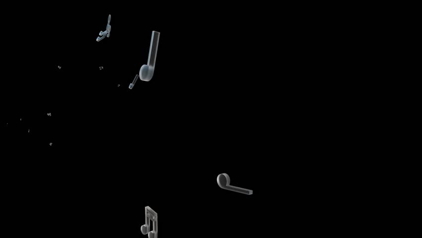 Transparent musical notes, moving on black and green screen background. Minimal idea concept. Animation Seamless loop 3d render.	