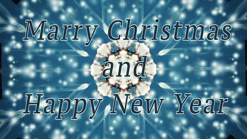 Merry Christmas and Happy New Year design. Words blue and white beige color on blue flashing background with moving white shining spots. Loop seamless text. Motion element animated looping backdrop - Powered by Shutterstock - Get 15% off with code: PIKWIZARD15