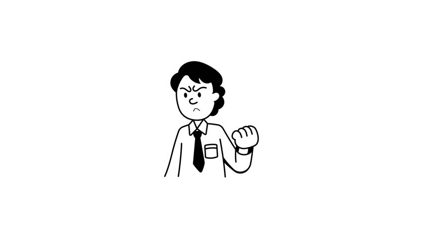 Angry employee animated icon in hand drawn style 