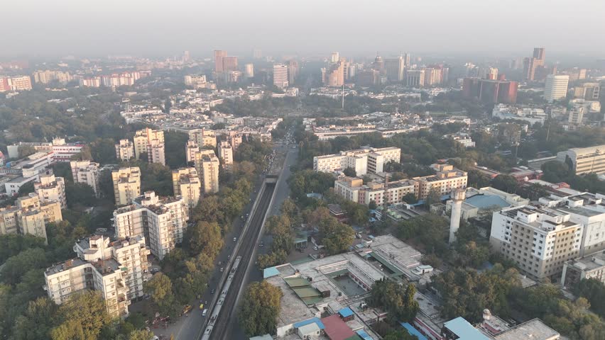 Aerial Shot of Delhi metro at Connaught Place CP in New Delhi India 