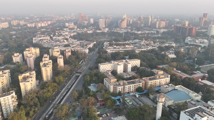 Aerial Shot of Delhi metro at Connaught Place CP in New Delhi India 