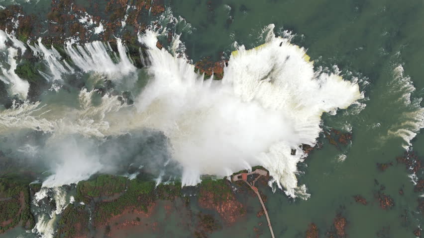 Stunning aerial top view of Iguazu Falls. Natural wonder of the world. World Heritage Site. Conservation. 4k.