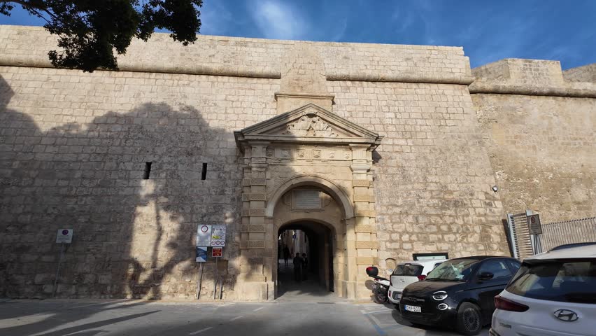 Mdina, Malta 23.11.2024 - Hyperlapse, detail of the mdina gate. High quality 4k footage
