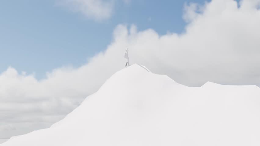 Man standing on top of mountain. Concept. Success. Peak. 3D