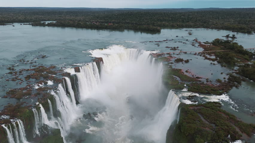 Stunning aerial view of Iguazu Falls on the border of Brazil and Argentina. World Heritage Site.