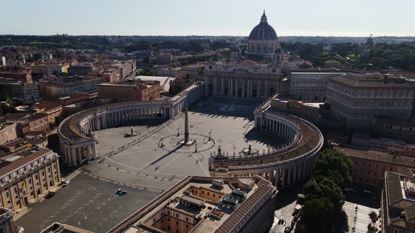 St. Peter's Square and Basilica, symbol of Vatican city grandeur, Italy, drone