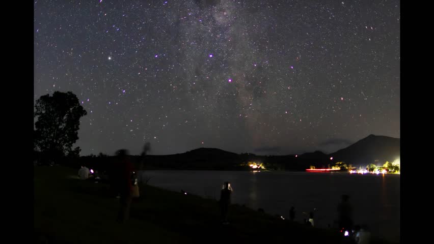 time lapse of view beside a lake with star
