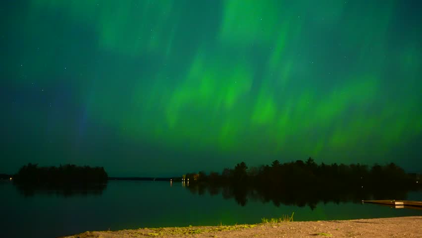 4K UHD 10bit Video of Stunning Aurora Borealis Over Lake in Muskoka, Ontario, Canada