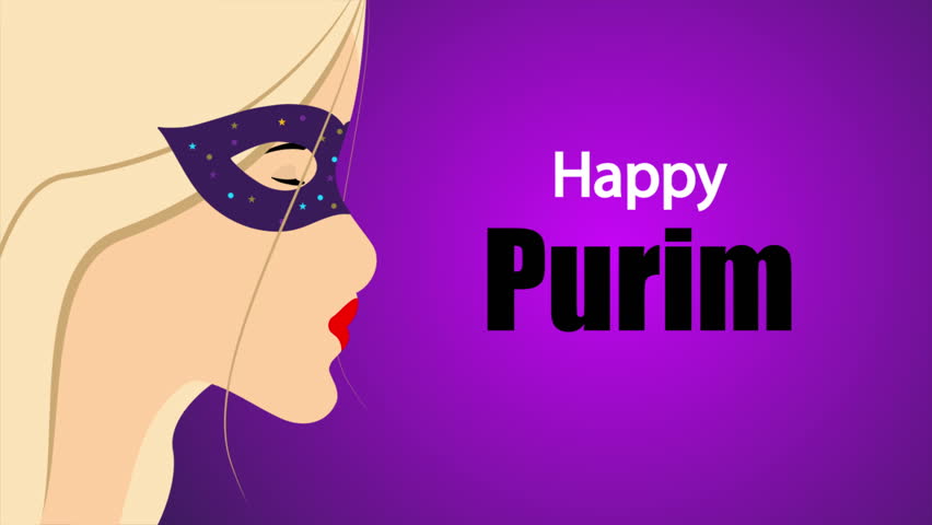 Purim masked girl Jewish religious holiday, art video illustration.
