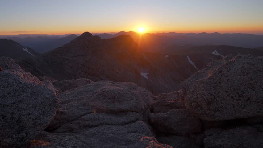 Mount Blue Sky Evans last sunlight sunset sundown on horizon top Bierstadt Grays Torreys peak front range fourteener Rocky Mountains Colorado Grays Torreys Idaho Springs Evergreen slow pan right