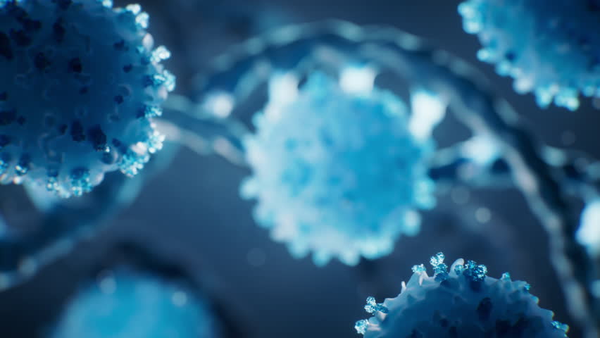 Blue cell with biological DNA background, 3d rendering. Motion graphic.