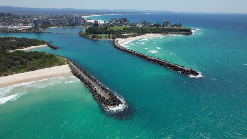 Aerial View of Tweed River Mouth And Beach - New South Wales-Queensland Border In Australia.