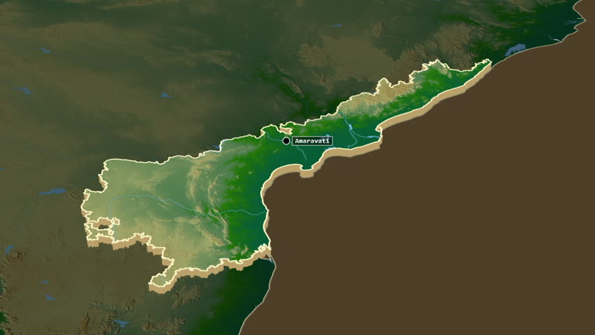 Andhra Pradesh region, India, extruded. Physical map