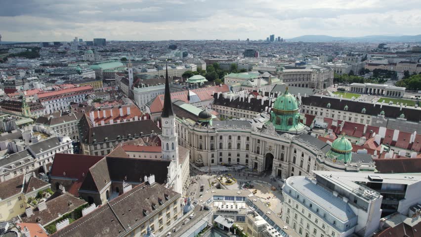 Michaelerplatz and surrounding historic buildings in vienna, austria, aerial view