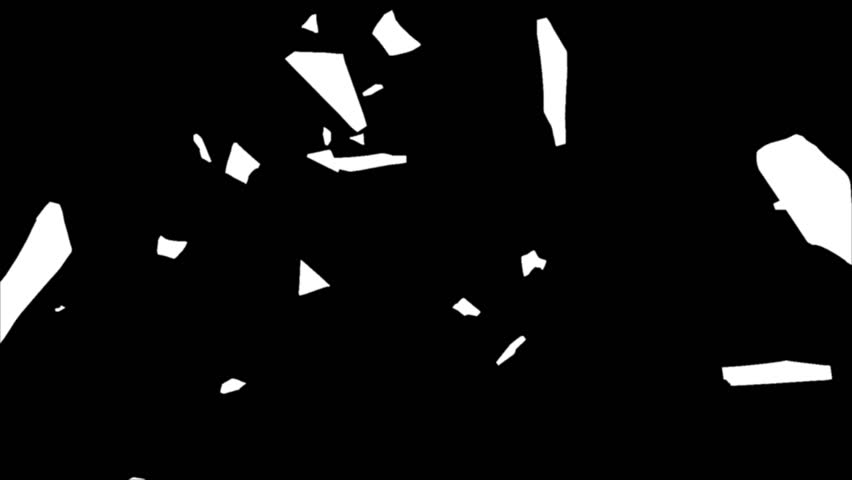 Looping glass shards rotate slowly. Reflections dance across smooth surfaces, creating a shimmering effect.