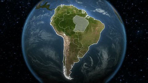 Loopable spinning Earth with South American country maps. Each country border freeze a few seconds to let you edit and change the order or duration. Elements of this video furnished by NASA.