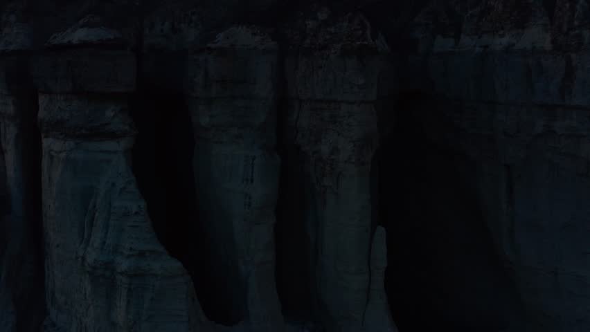 An aerial view of rugged desert terrain with unique rock formations in Hingol Balochistan National Park