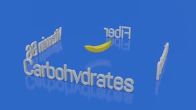 3D illustration of a banana with various vitamin contents, rotating on a blue floor - Powered by Shutterstock - Get 15% off with code: PIKWIZARD15