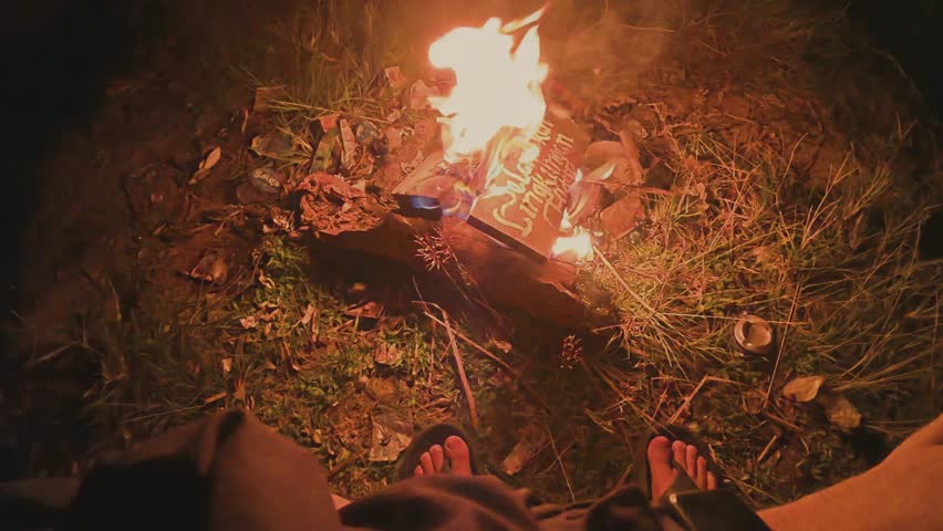 POV of Campfire View at Night