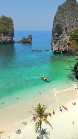 Aerial view of paradise beach and turquoise sea on Phi Phi island, Thailand