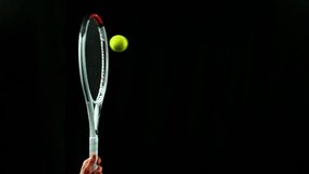 Super Slow Motion Detail Shot of Hitting Tenis Ball by Racket at 1000 fps. - Powered by Shutterstock - Get 15% off with code: PIKWIZARD15