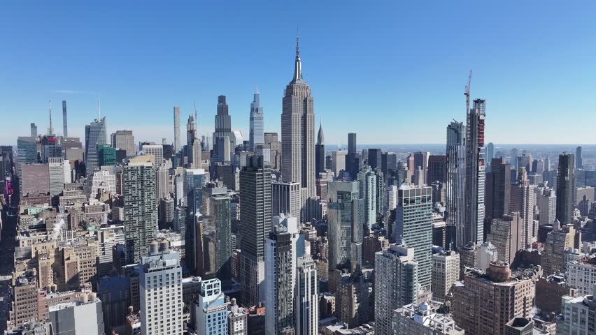 Empire State At Manhattan In New York United States. Highrise Buildings Scenery. Beautiful Cityscape. Empire State At New York United States. Business District Landscape.