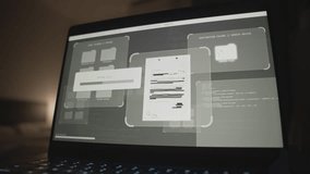 Laptop screen with secret files and classified documents copied or hacked. Hacking server system and remote computer uploading documents to cloud. Top secret information stolen exposed from computer - Powered by Shutterstock - Get 15% off with code: PIKWIZARD15