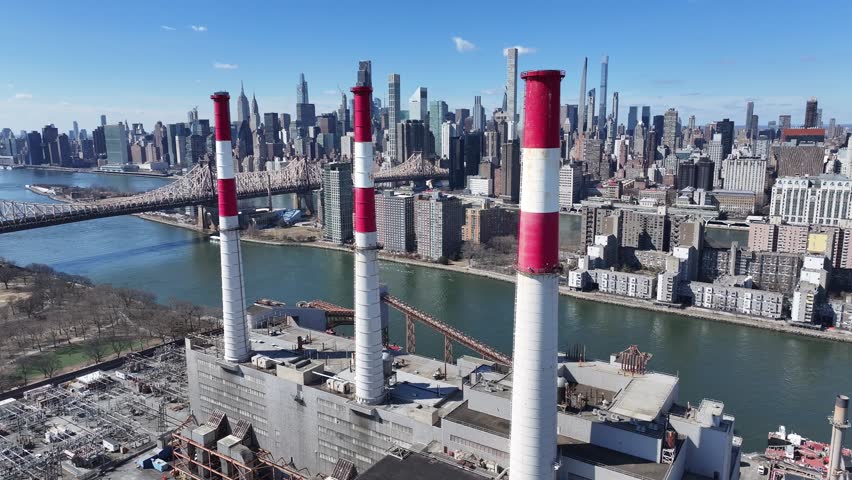New York Skyline At Manhattan In New York United States. Highrise Buildings Landscape. Factory Chimney. New York Skyline At New York United States. Downtown District.