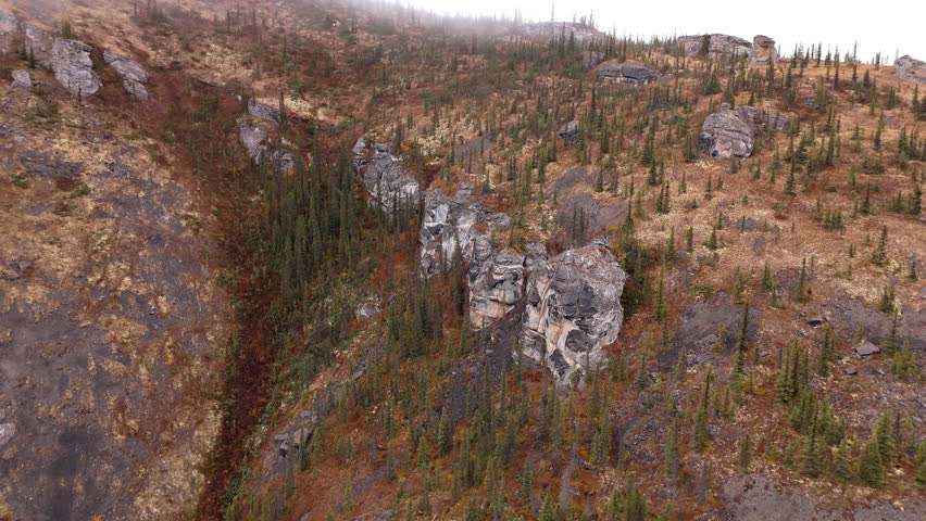 Rocky Mountains Near Engineer Creek, Dempster Highway, Yukon, Canada - Drone Shot