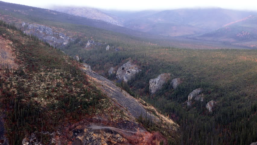 Mountain Landscape, Engineer Creek, Dempster Highway, Yukon, Canada - Drone Shot
