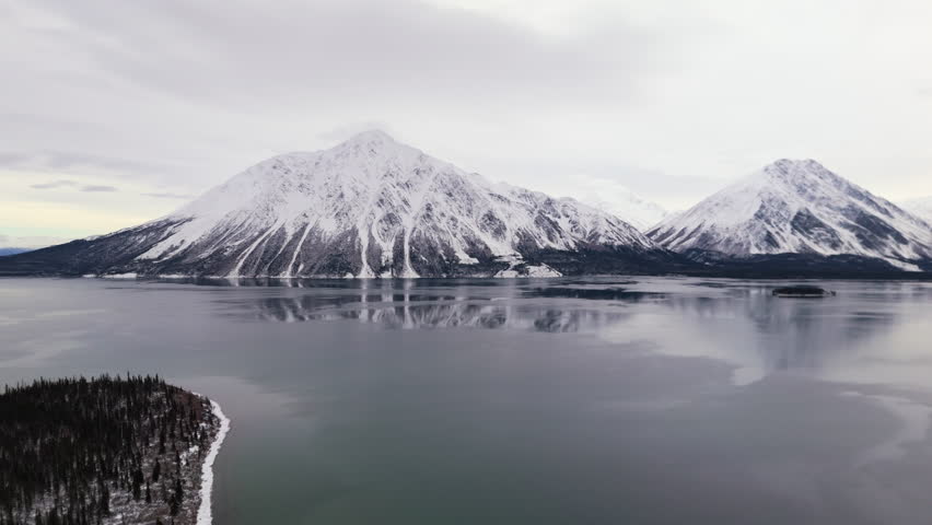 Winter Landscape Of Kathleen Lake In Yukon, Canada - Aerial Shot