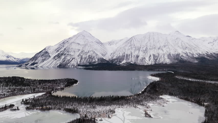 Kluane National Park With Kathleen Lake In Yukon, Canada - Aerial Drone Shot