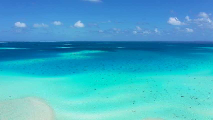 One of the biggest atoll in the world. Fakarava islands from above. Paradise in the middle of Pacific ocean. Atoll near Tahiti in French Polynesia