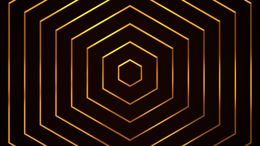 Loop abstract golden Hexagon geometric on black background, premium luxury gold grid wave line art animation, elegant isometric cube block pattern, repeat minimal trendy honeycomb frame backdrop