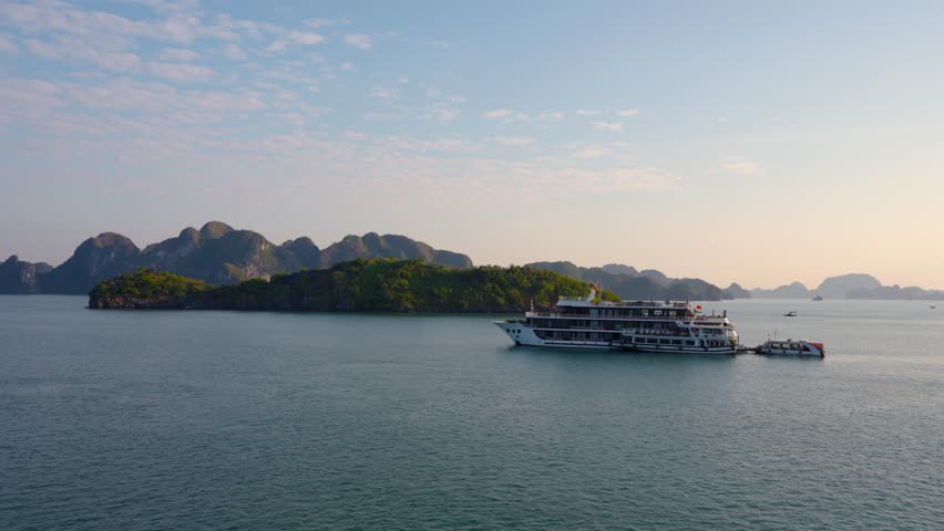 Cruise ship at Halong Bay during sunrise, Vietnam